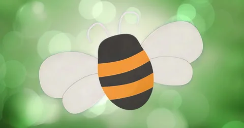 After initial pause, stylized bee starting gentle wing flapping to simulate Stock Footage 316096759