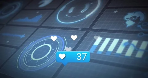 After loading, blue bubble appearing as heart icons floating, count incrementing Stock Footage 317184413
