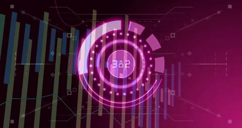 After loading central gauge pulsing, rotating while colorful bars rising, Video stock 310330663