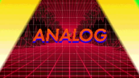 After loading interface animating in grid tunnel showing ANALOG SIGNAL with Stock Footage 311415918