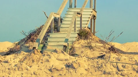 After the massive destruction of Hurricane Sandy, this staircase now goes Stock Footage 99166540