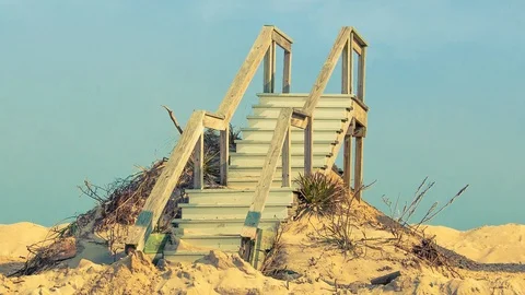 After the massive destruction of Hurricane Sandy, this staircase now goes Stock Footage 99166598