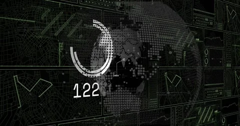 After one second, 3D dot matrix globe rotating, gauge filling and retracting Stock Footage 317486850