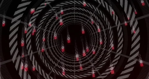 After one second binary clusters appearing at tunnel top cascading through rings Stock Footage 312656317