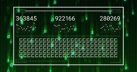 After one-second delay digital panel loading grid, shifting digits and waves for Stock Footage 317206810