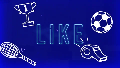After one-second delay sports icons sliding around neon LIKE, whistle animating Stock Footage 315533720