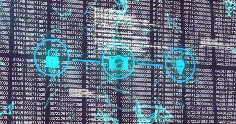 After one second three cyan padlock hexagon camera and pin sliding along cyan Stockbeeldmateriaal 310283585