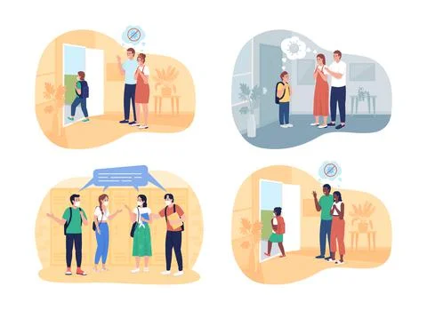 After pandemic returning to school 2D vector isolated illustration set Stock-Illustration