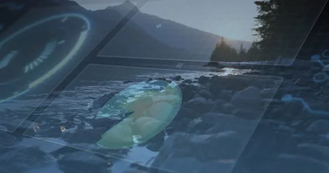 After panel appearing gauge pulsing and 3D hologram rotating code fading Stock Footage 310972130