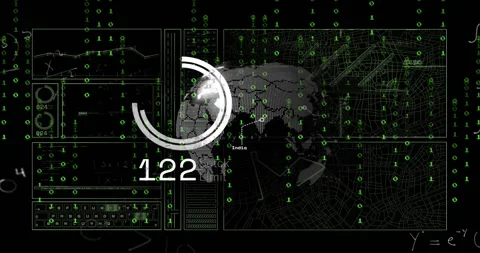 After panels sliding in progress ring counting stock limits and globe rotating Stock Footage 317369196