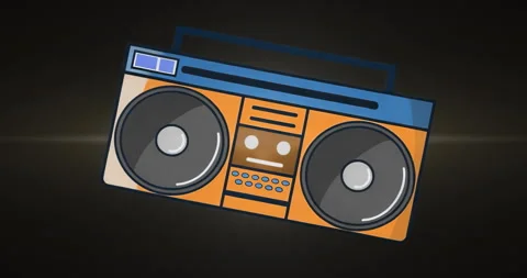 After pause 3D orange blue boombox rotating and rocking with light flare Stock Footage 315716856