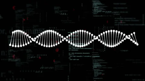 After pause DNA helix oscillating with wave motion while code pulsating and Stock Footage 310283829