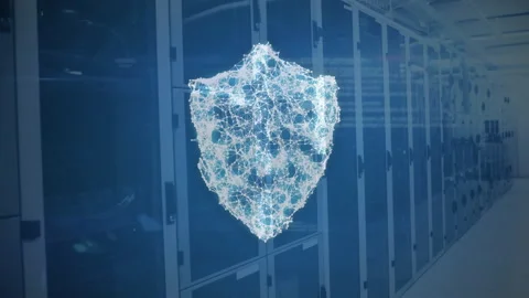 After pause glowing shield emerging into 3D then pulsing breaking dissolving Stock Footage 310643246