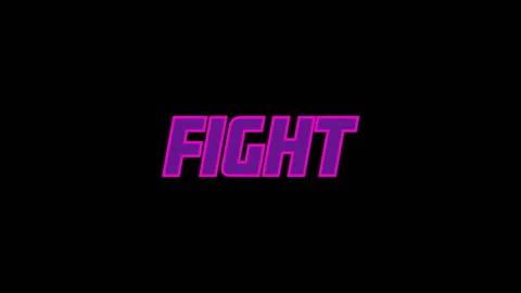 After pause, magenta rectangles sliding and overlapping forming neon FIGHT with Video stock 310385512
