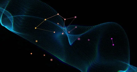 After pause mesh undulating, data nodes appearing, lines connecting nodes Stock Footage 311416952