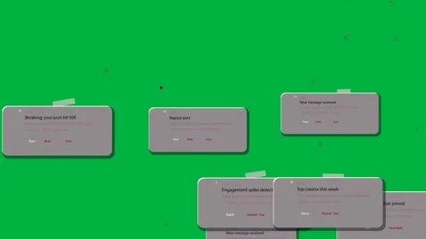 After pause notification cards rising, stacking and sliding off transparent Stock Footage 333907875