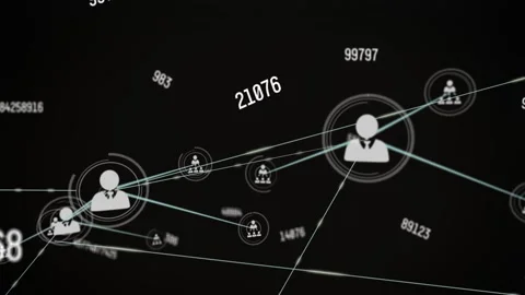 After pulsing core dot, white avatar node growing and sending teal links showing 스톡 동영상 328495709