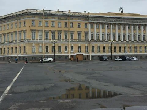 After the rain with a puddle on the square in the style of classicism 写真素材