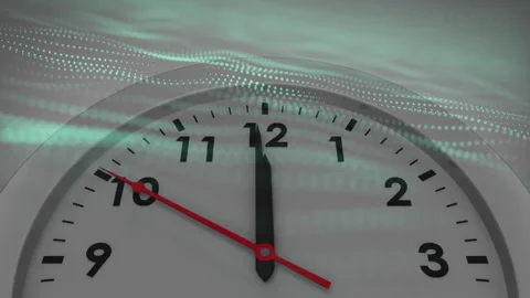 After reaching nine second hand rotating backwards visualizing time flow, teal Video stock 311085329