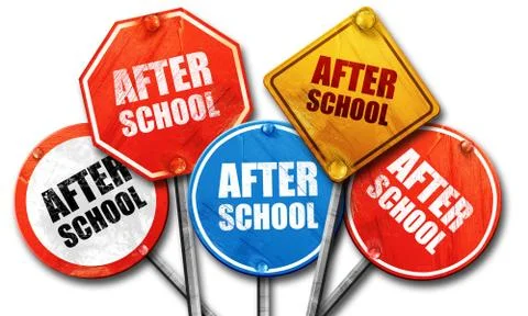 After school, 3D rendering, street signs Illustrazione stock