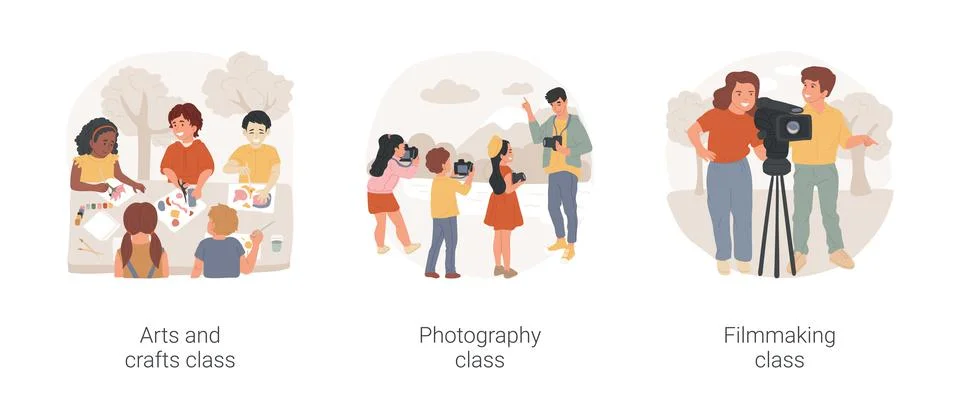 After school creativity development isolated cartoon vector illustration set. Stock Illustration