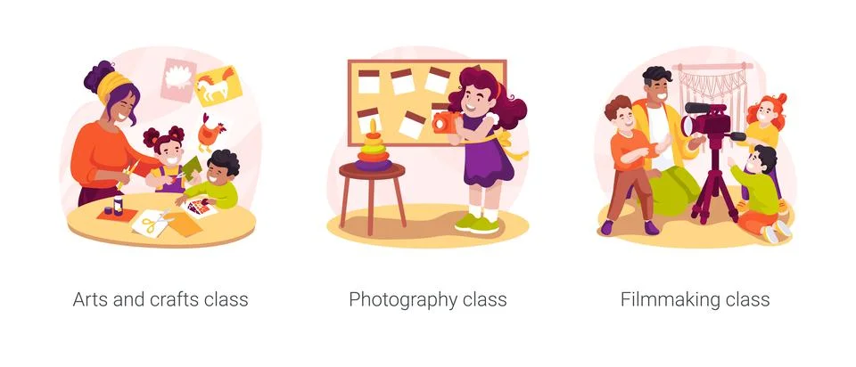 After school creativity development isolated cartoon vector illustration set Stock Illustration