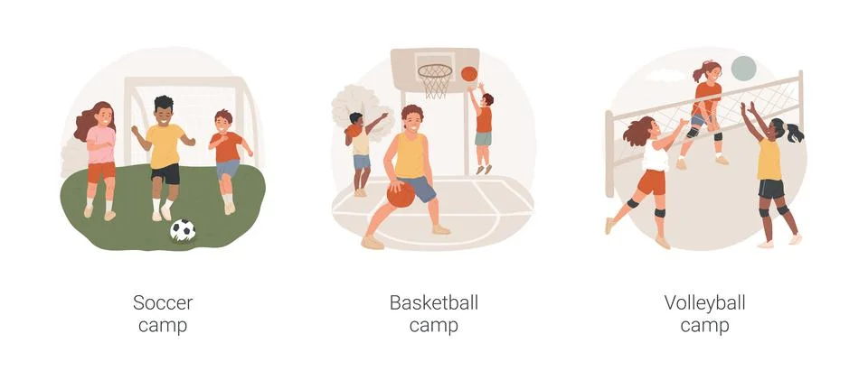 After school sport program isolated cartoon vector illustration set. Stock Illustration