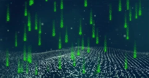 After start point wave moving while green binary columns falling, touching Stock Footage 329980563