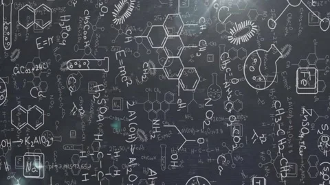 After startup camera panning chalk formulas shifting and molecules rotating 스톡 동영상 325706602