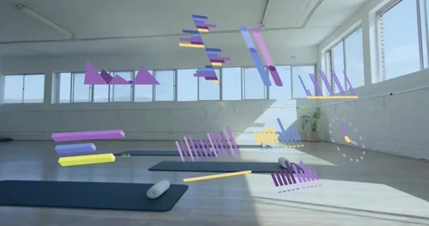 After stillness AR analytics visuals sliding in stacking bars rotating charts Stock Footage 318739257