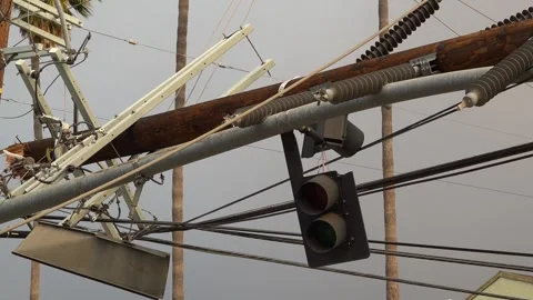 After Strong Winds Downed Power Lines And Trees Stock Footage 309409945