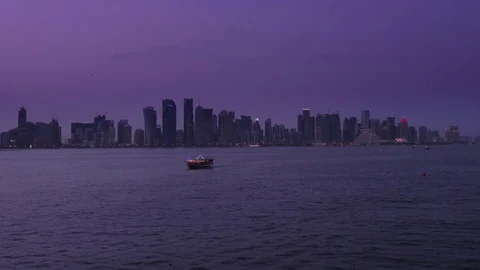 After sunset, Doha skyline, Qatar Stock Footage