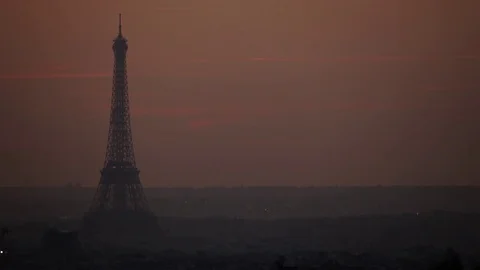 After sunset Eiffel tower Paris Stock Footage 82870739