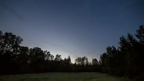 After sunset evening sky over forest and meadow. Stock Footage 197552404