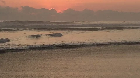 After Sunset Over Ocean, Pink Orange Sun Behind Clouds Video stock 49066109