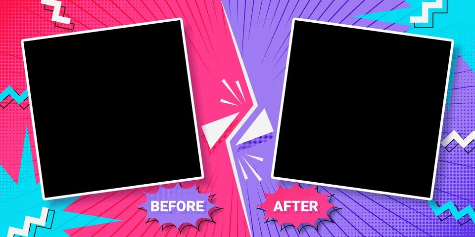 Before after template featuring vibrant frames Illustrazione stock
