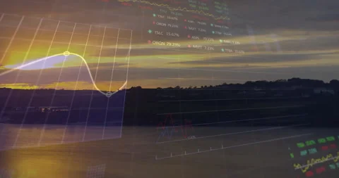 After two seconds 3D grid emerging over calm sunset water and rising line Stock Footage 310406000