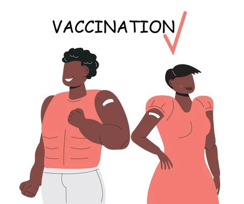 After vaccination concept vector. Coronavirus vaccine company for young peopl Stock Illustration
