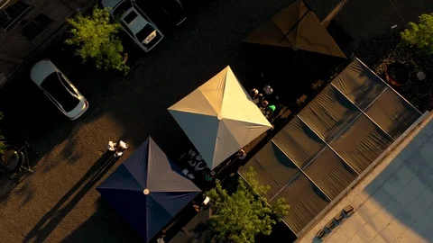 After work party from above ending in skyline of Cologne - perfect aerial shot Stock Footage 111963520