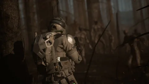 Afterlife and Forest Zombies Attack with Astronauts Soldiers 03 Stock Footage 232635583
