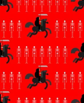 Afterlife pattern seamless. Grim Reaper and skeleton background. vector textu Stock Illustration