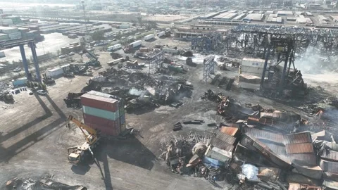 Aftermath of April 27 Explosion at Shahid Rajaee Port, Bandar Abbas, Iran Stock Footage 308611187