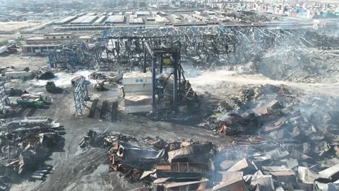Aftermath of April 27 Explosion at Shahid Rajaee Port, Bandar Abbas, Iran Stock Footage 308611207