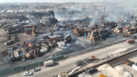 Aftermath of April 27 Explosion at Shahid Rajaee Port, Bandar Abbas, Iran Stock Footage 308611625