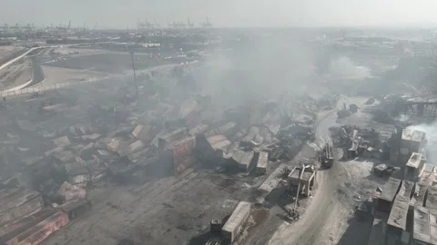 Aftermath of April 27 Explosion at Shahid Rajaee Port, Bandar Abbas, Iran Stock Footage 308611702