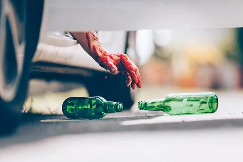 Aftermath of a drunk driver in a car accident Stock Photos