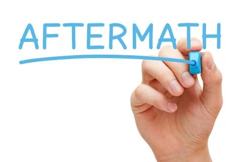 Aftermath Handwritten With Blue Marker 写真素材