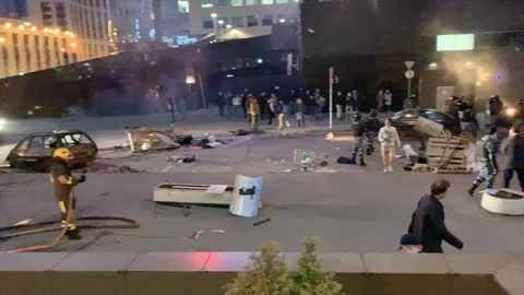 In aftermath of riot protest Stock Footage 108440691