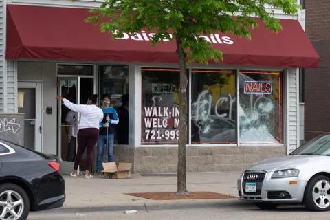 Aftermath of riots and mass protest fueled by the police killing of George Floyd Stock Photos