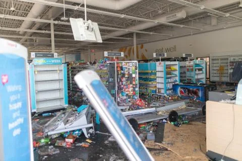 Aftermath of riots and mass protest fueled by the police killing of George Floyd Stock Photos